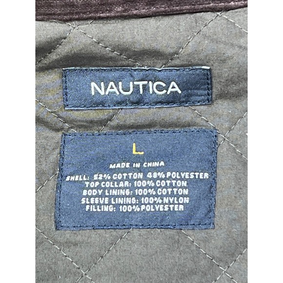 Nautica Mens chore barn coat Tan Corduroy Collar Size Large Quilted Lined - Picture 3 of 9